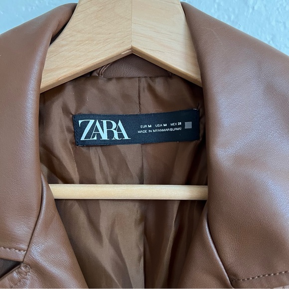 Zara Brown Faux Leather Biker Jacket Gold Zippers, Size M - Picture 6 of 6